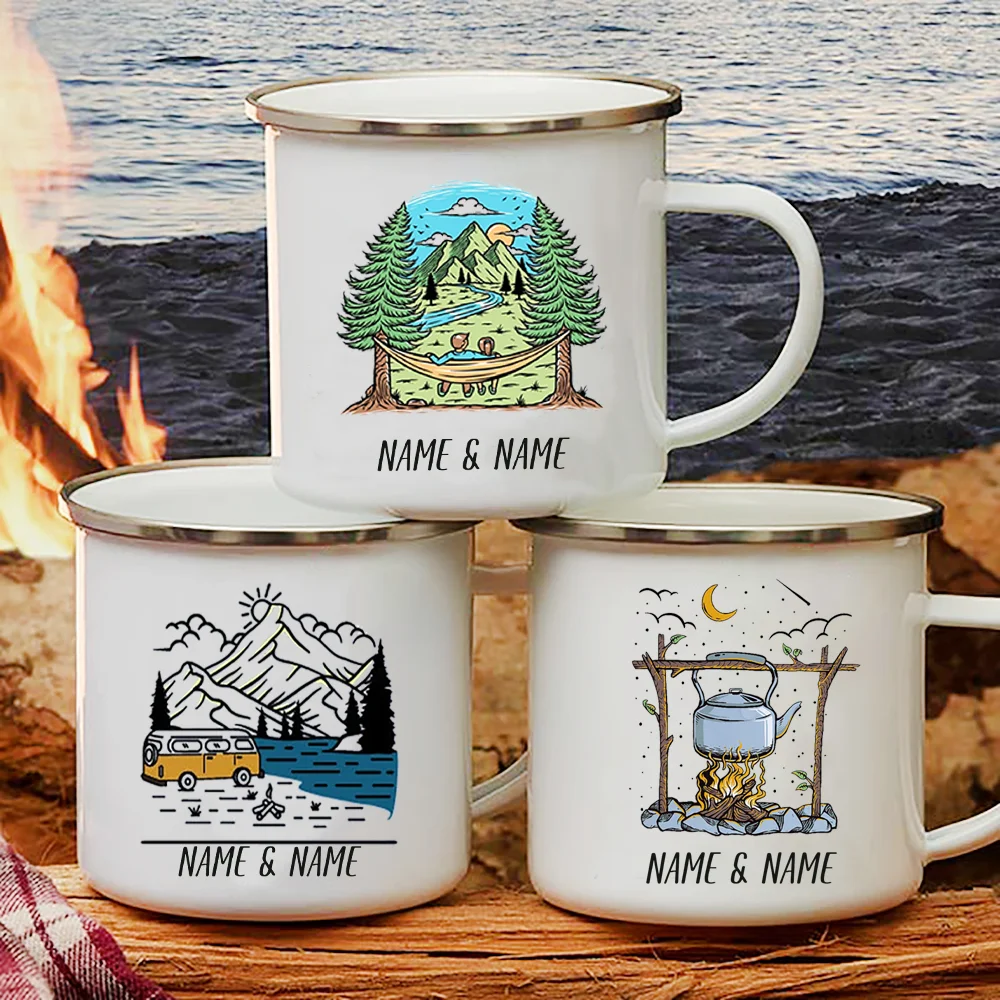 Outdoor Adventure Names - Tasse en émail avec nom personnalisé