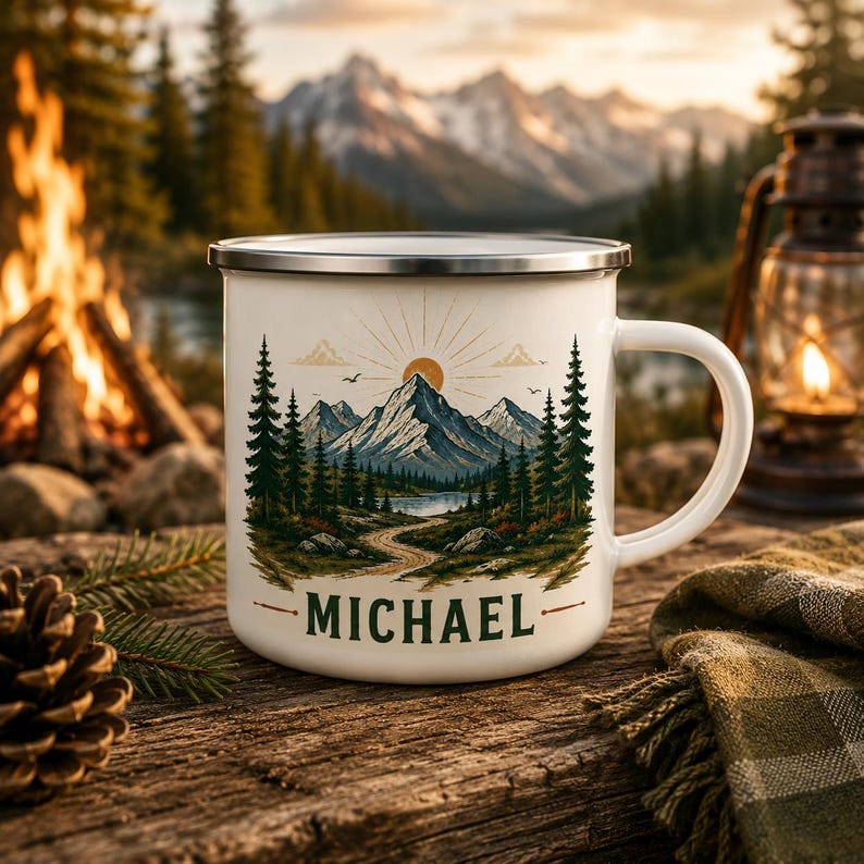 Tasse de camping en émail pers - Outdoor Adventure Names avis et prix