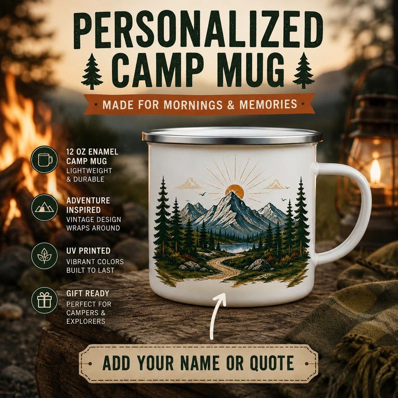 Tasse de camping en émail pers - Outdoor Adventure Names avis et prix